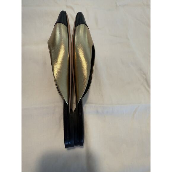 NEW Veronica Beard Carlotta Leather Cap-Toe Gold & Black Flats Sz US-6 - Picture 11 of 12